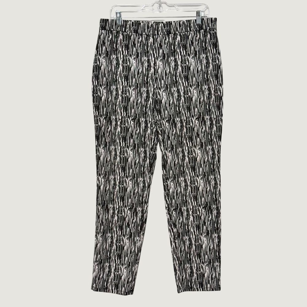 Style & Co Pants Womens L Black White Abstract Stripe Stretch Slim Leg Trousers